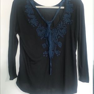 Akemi + kin black blouse with back blue details